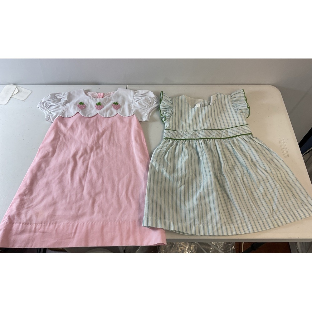 Lot of 2 Girls 4T dresses Boutique Striped Bella Bliss Pink C&L Spring Easter